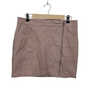 Express Womens Dusty Rose Pink Faux Leather Moto Mini Skirt Size 10 Zip Front